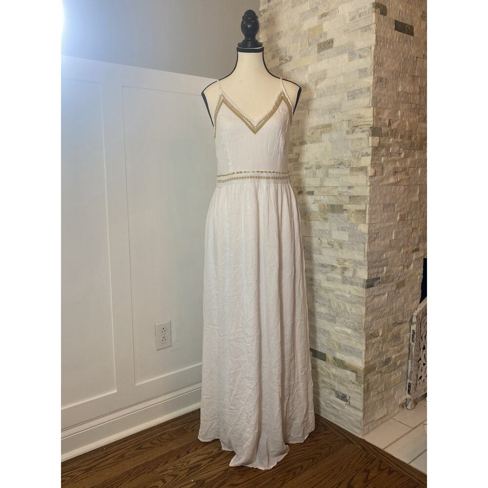 Japna Boho Maxi Dress Medium White Adjustable Straps Smocked Back Rayon Flowy - Picture 2 of 5